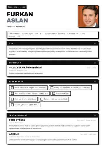 Endüstri Mühendisi CV Örnekleri cv indir